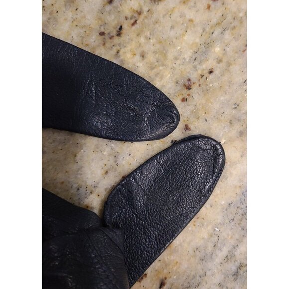 Vintage Size S Blue Leather 8" Gloves Nautical Look Fold over Wrist - Picture 10 of 13